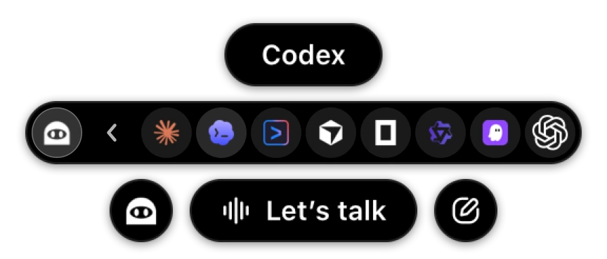 The Sayonic pill's brain menu open above it, with Codex under the pointer.