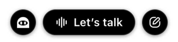 The Sayonic pill at the bottom of the screen: brain, Let's talk, and the pencil.